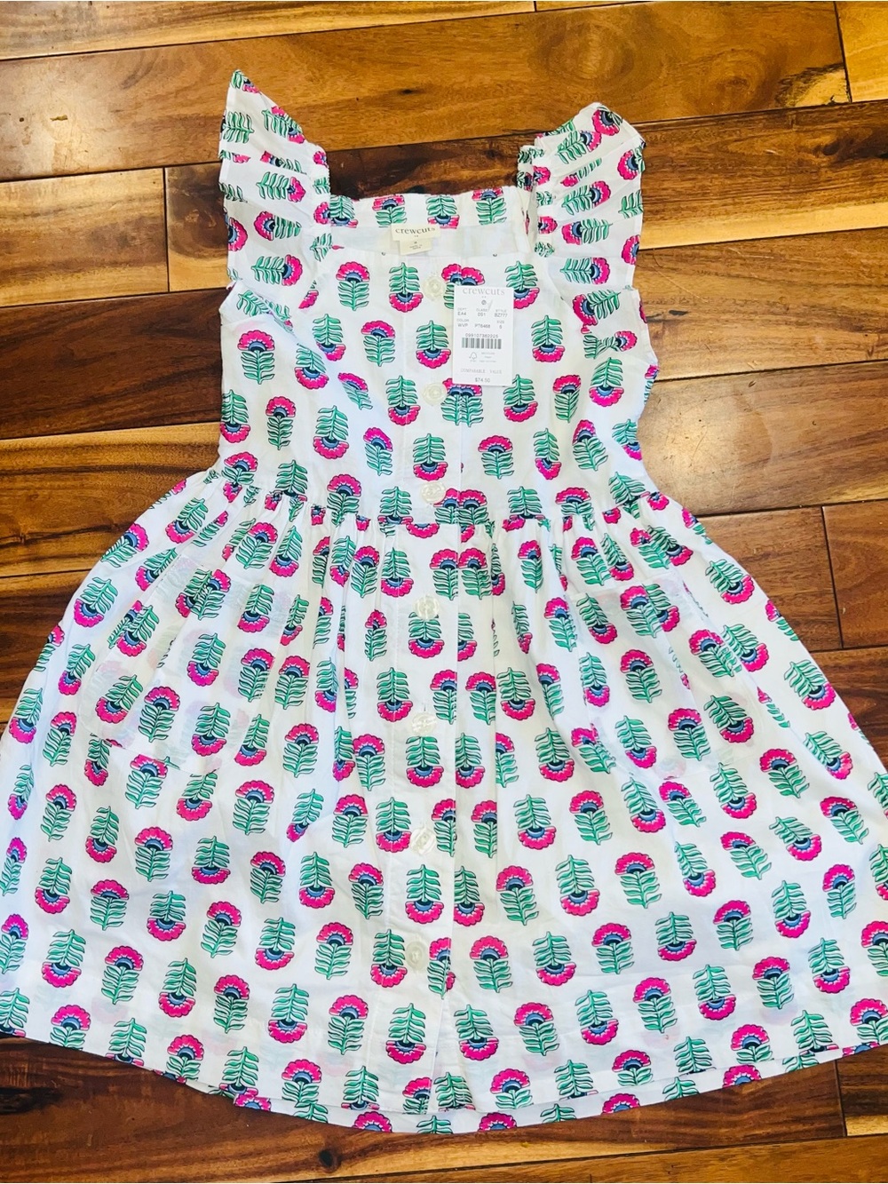 NWT Crewcuts J.Crew Girls Block-Print Button-Front Dress Sz 5
